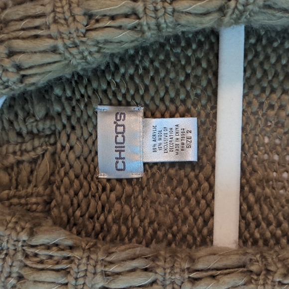 Chico's sweater beautiful khaki green with lace trim around collar - Picture 2 of 5